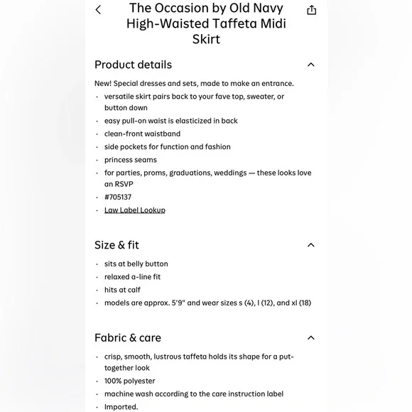 Old Navy Navy Black Midi Skirt NWT - Picture 3 of 4